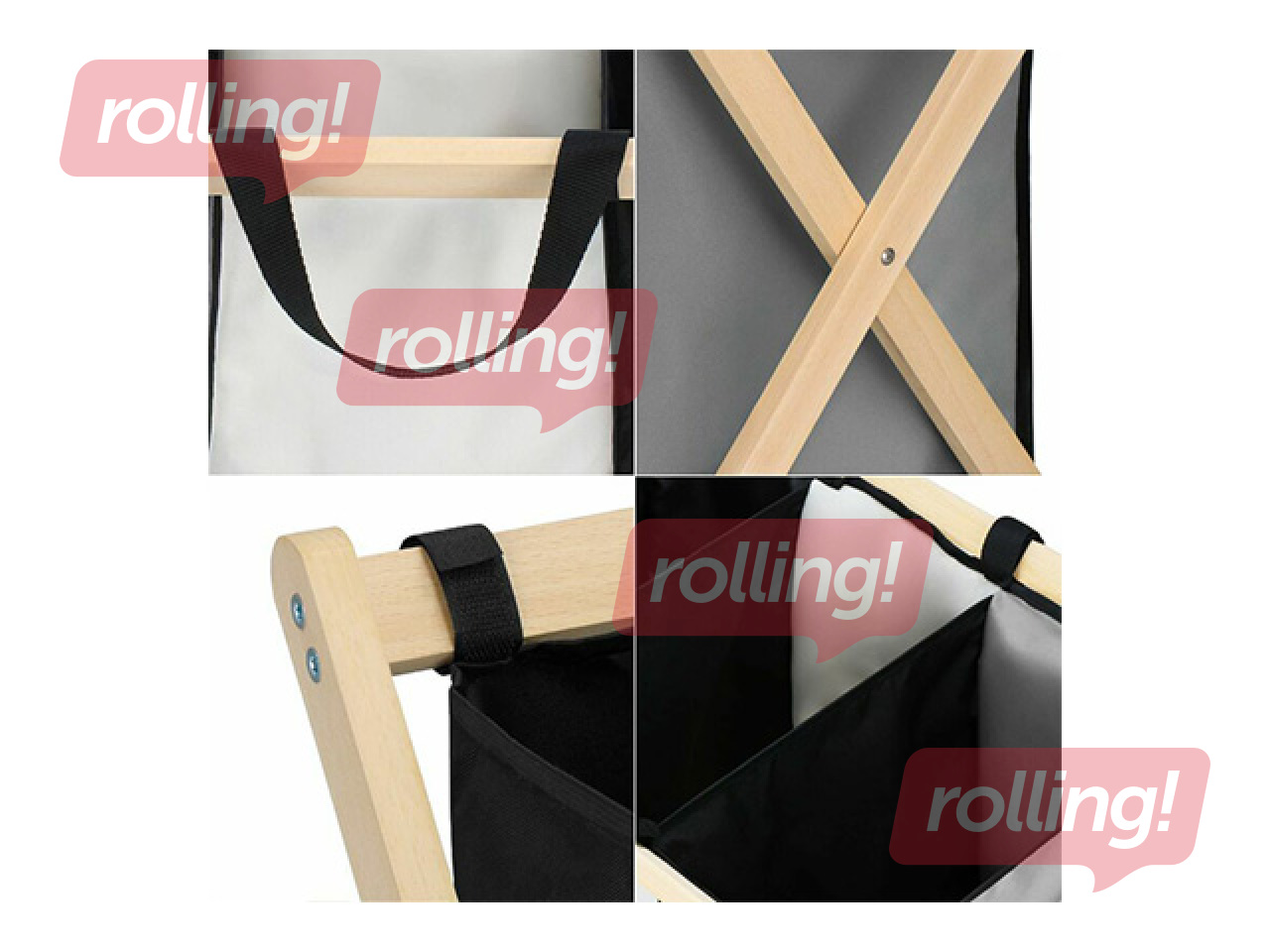 Veļas kaste Springos, trīs nodalījumi, auduma, koka rāmis, 105l