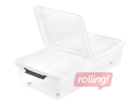 Uzglabāšanas kaste Keeeper Leo, ar vāku, uz ritenīšiem, caurspīdīga, 77x38x16cm, 33l