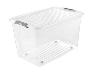 Storage box Keeeper Leo, with lid, on wheels, transparent, 56l