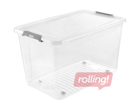 Uzglabāšanas kaste Keeeper Leo, ar vāku, uz ritenīšiem, caurspīdīga, 59x38x35.5cm, 56l