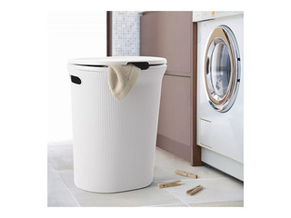 Laundry basket Tatay Baobab, with lid, white, 40l