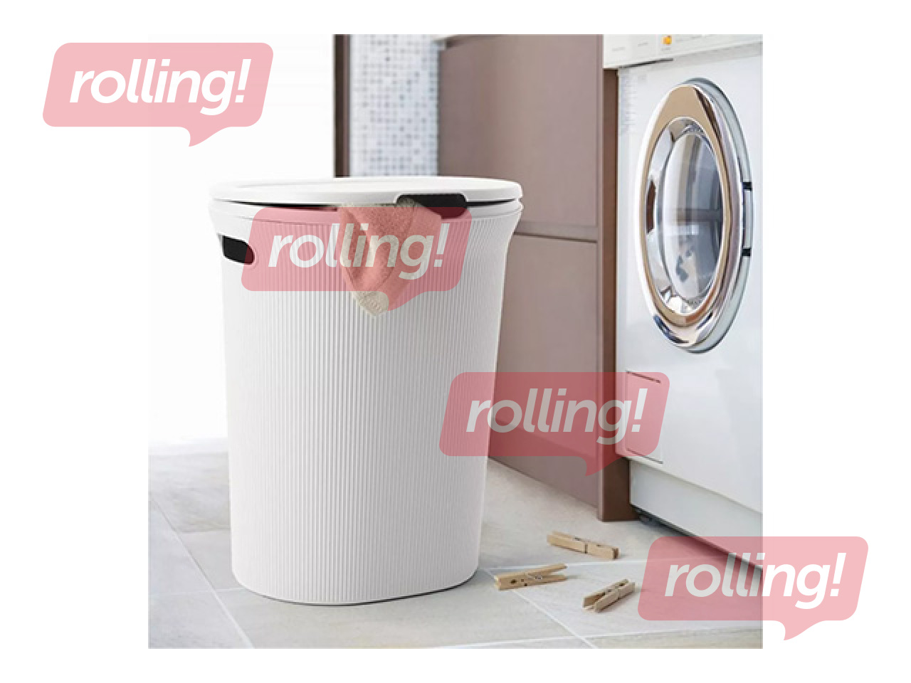 Laundry basket Tatay Baobab, with lid, white, 40l