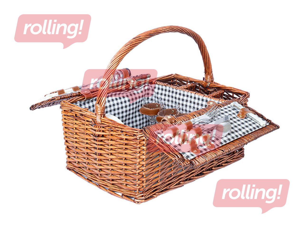 Picnic basket Gino, for 4 persons, with handle, 46x33x22/40cm