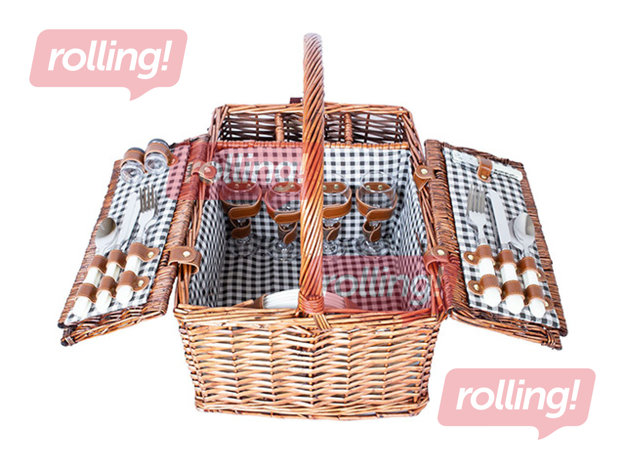Picnic basket Gino, for 4 persons, with handle, 46x33x22/40cm