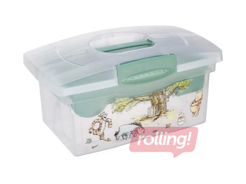 Uzglabāšanas kaste Keeeper Patryk Winnie the Pooh, ar vāku un organizatoru, caurspīdīga, zaļa,