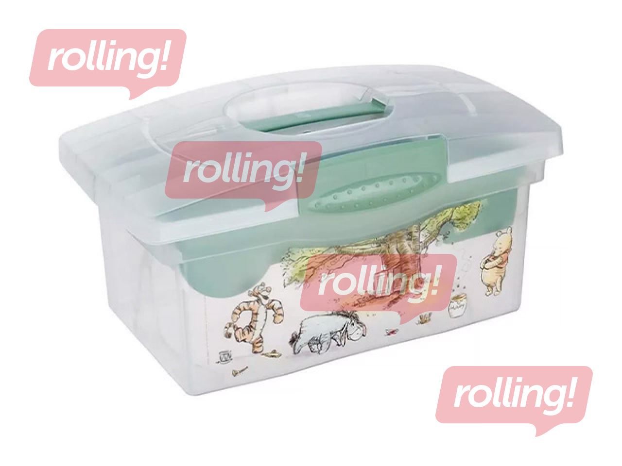 Ящик для хранения Keeeper Patryk Winnie the Pooh, с крышкой и органайзером, прозрачный, зеленый