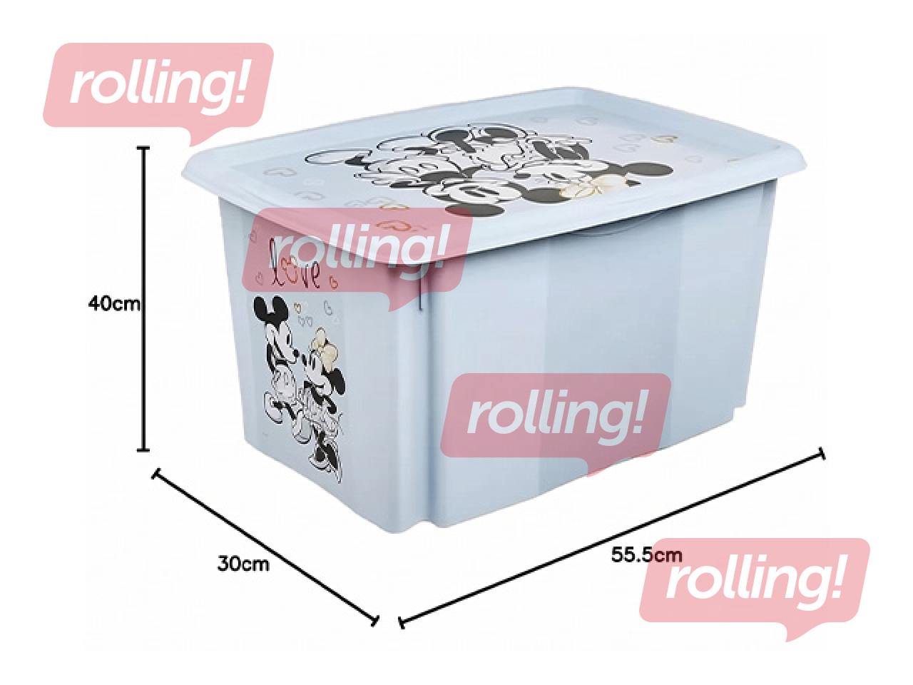 Uzglabāšanas kaste Keeeper Karolina Mickey Mouse, ar vāku, zila,  55.5x40x30cm, 45l