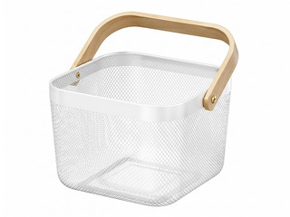 Storage basket Kitchisimo, with handle, metal, white, 26.8x25.5x18cm