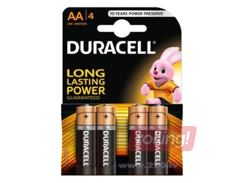 Baterijas Duracell Alkaline, AA, 1.5V, 4 gab.