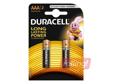 Baterijas Duracell Alkaline, AAA, 1.5V, 2 gab.