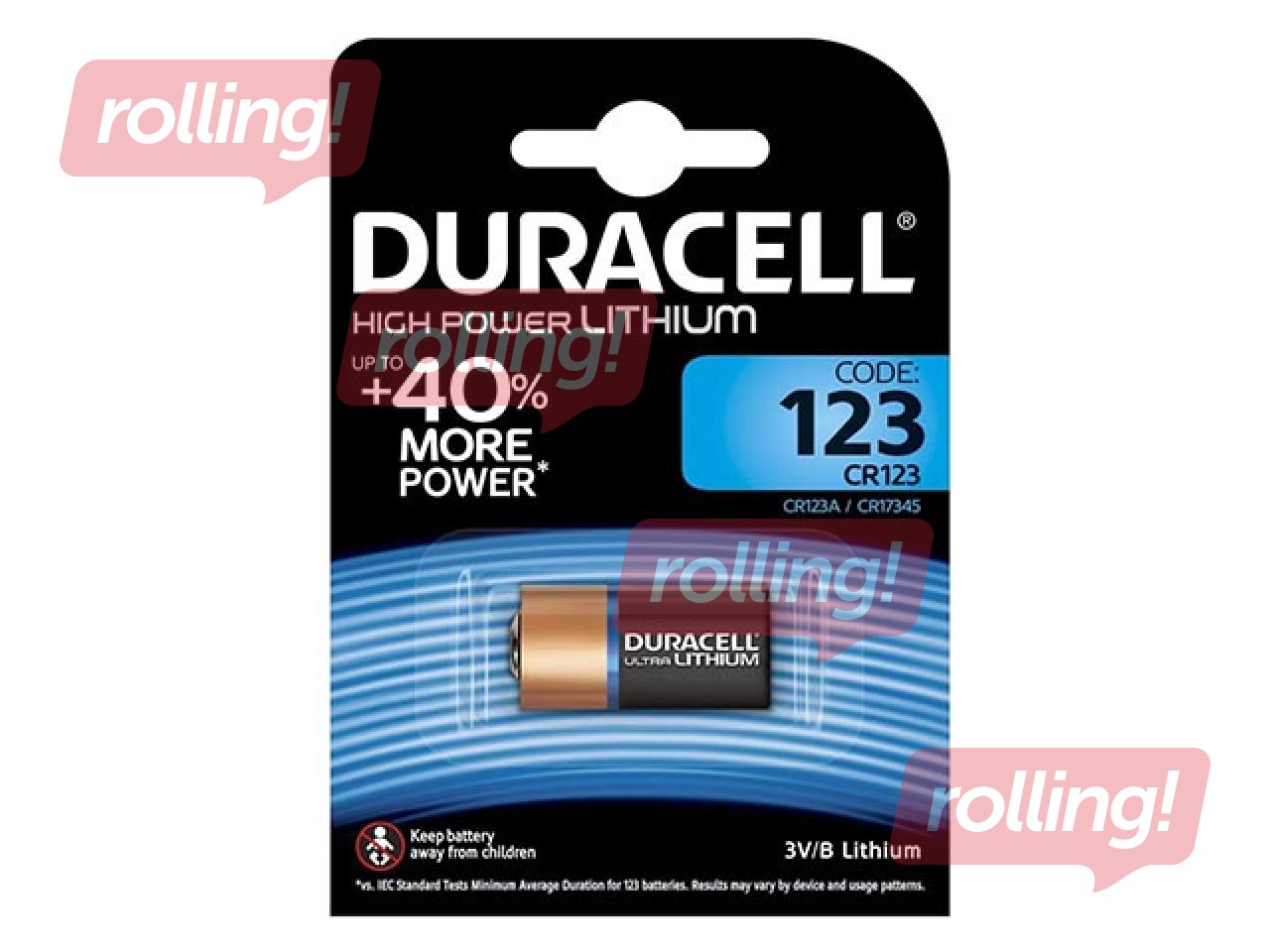Baterija Duracell CR123A, 3V, 1 gab.