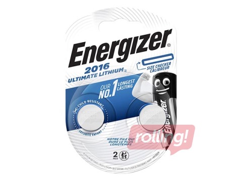 Battery Energizer Ultimete Lithium, button cell, CR 2016, 2 pcs. 