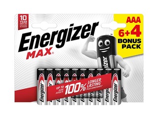 Батарейки Energizer MAX Alkaline, AAA B6+4, 1.5V, 10 шт.