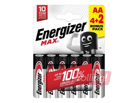 Батарейки Energizer MAX Alkaline, AA B4+2,1.5V, 6 шт.