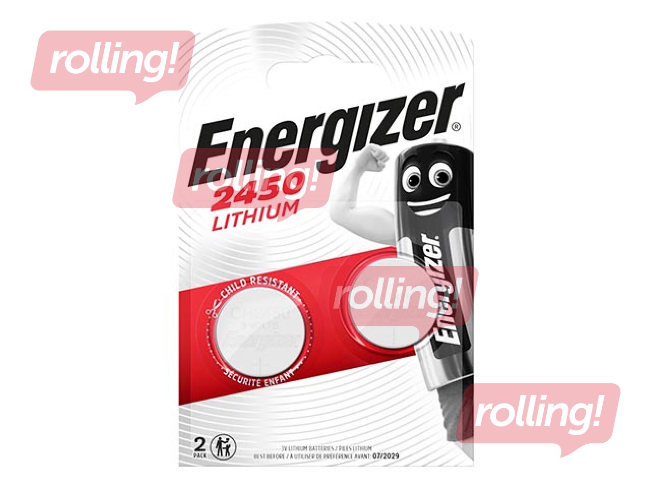 Baterijas Energizer, tablešu tipa, CR2450, 2 gab. 