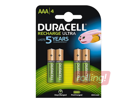 Laetavad patareid Duracell, HR03, 900 mAh, AAA, 4 tk.