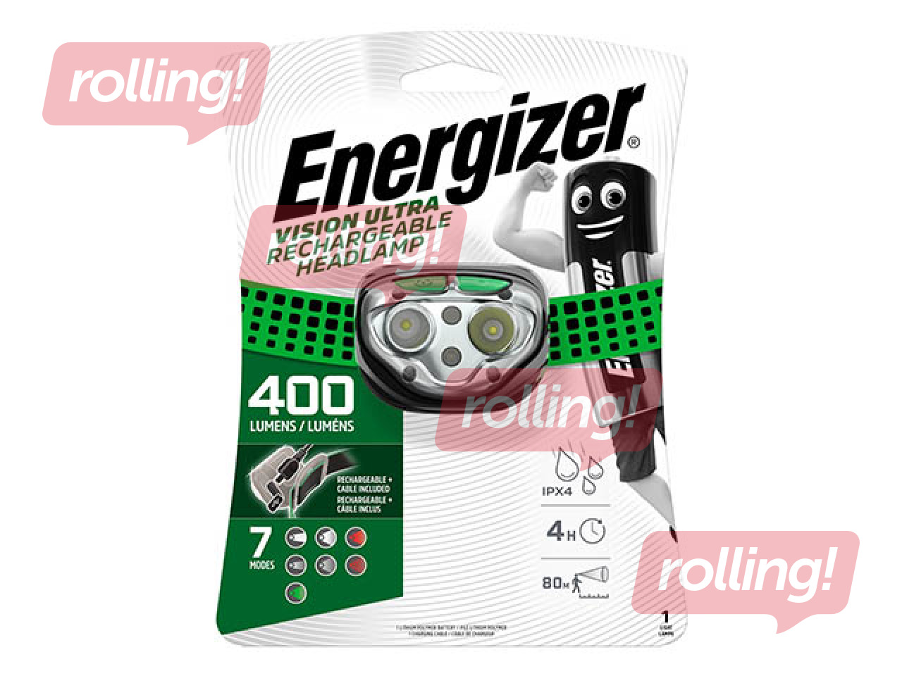 Lādējams galvas lukturis Energizer Vision Ultra HD, 400lm