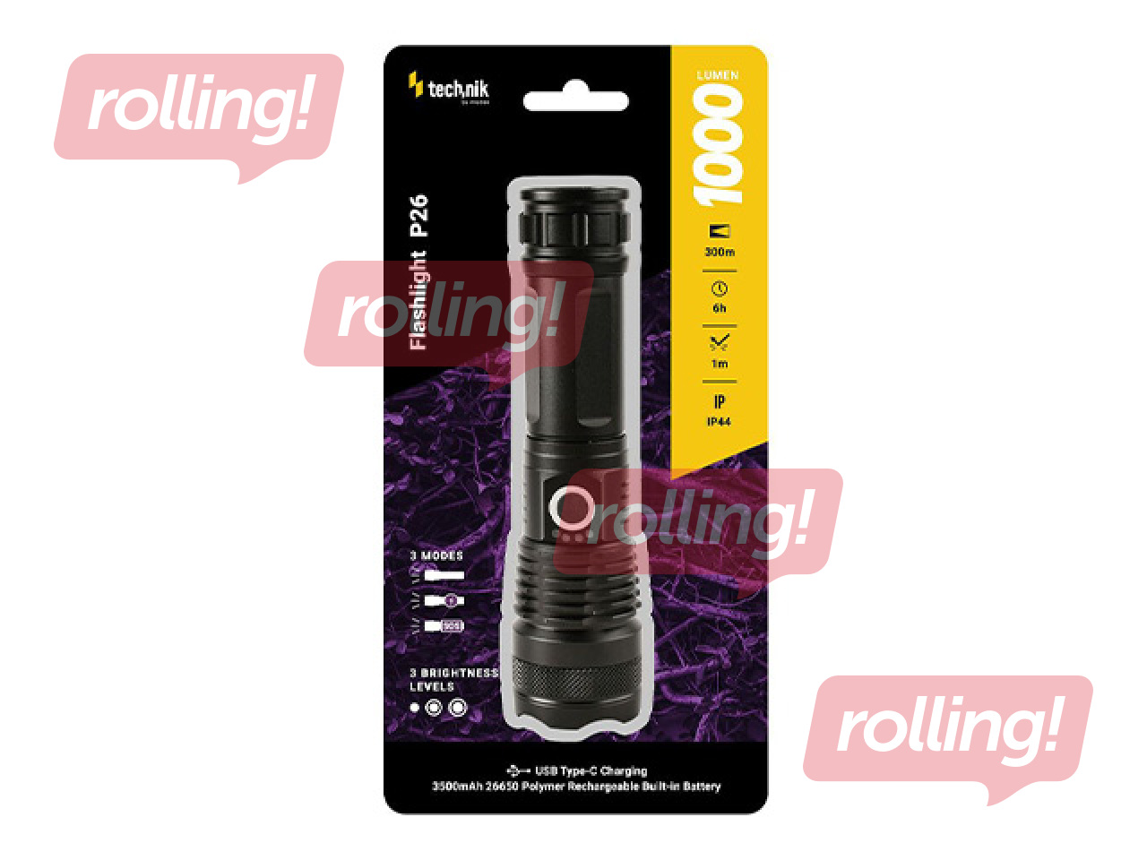 Lukturis Technik P26 fokusējams LED lukturītis, 1000lm, 300m diapazons, lādējams