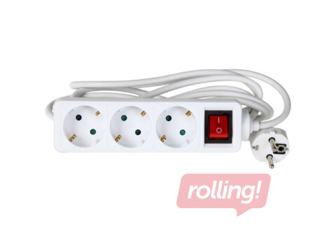 Extension cord 3 way 1.5 m with indicator switch, white