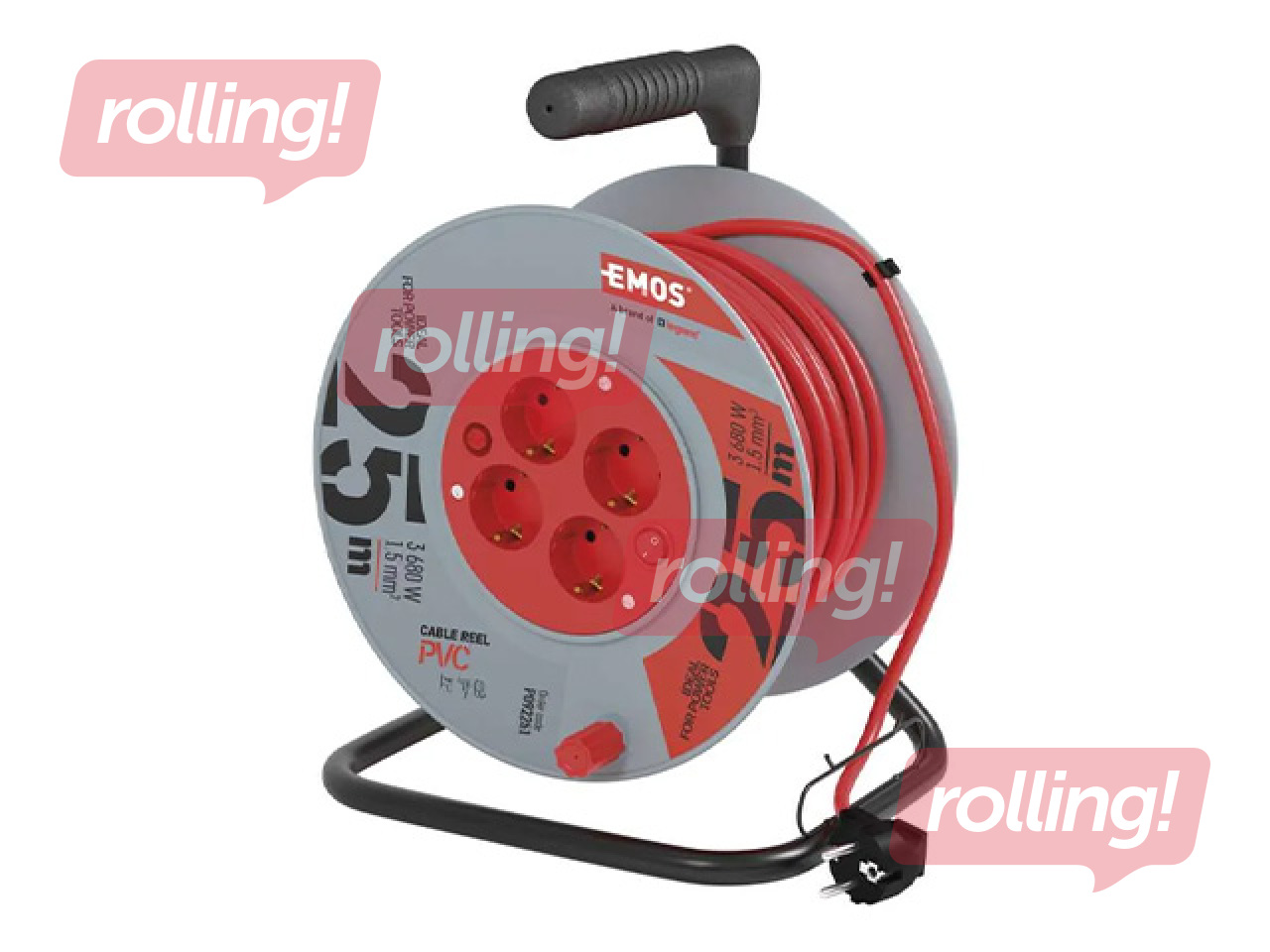 Удлинитель 4-местный 25 м с заземлением, красный