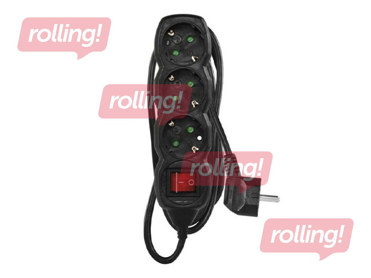 Pagarinātājs 3-vietīgs 1.5m ar zemējumu un slēdzi, melns