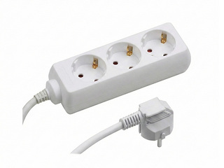 Extension cord with ground 3 places, white, 5m