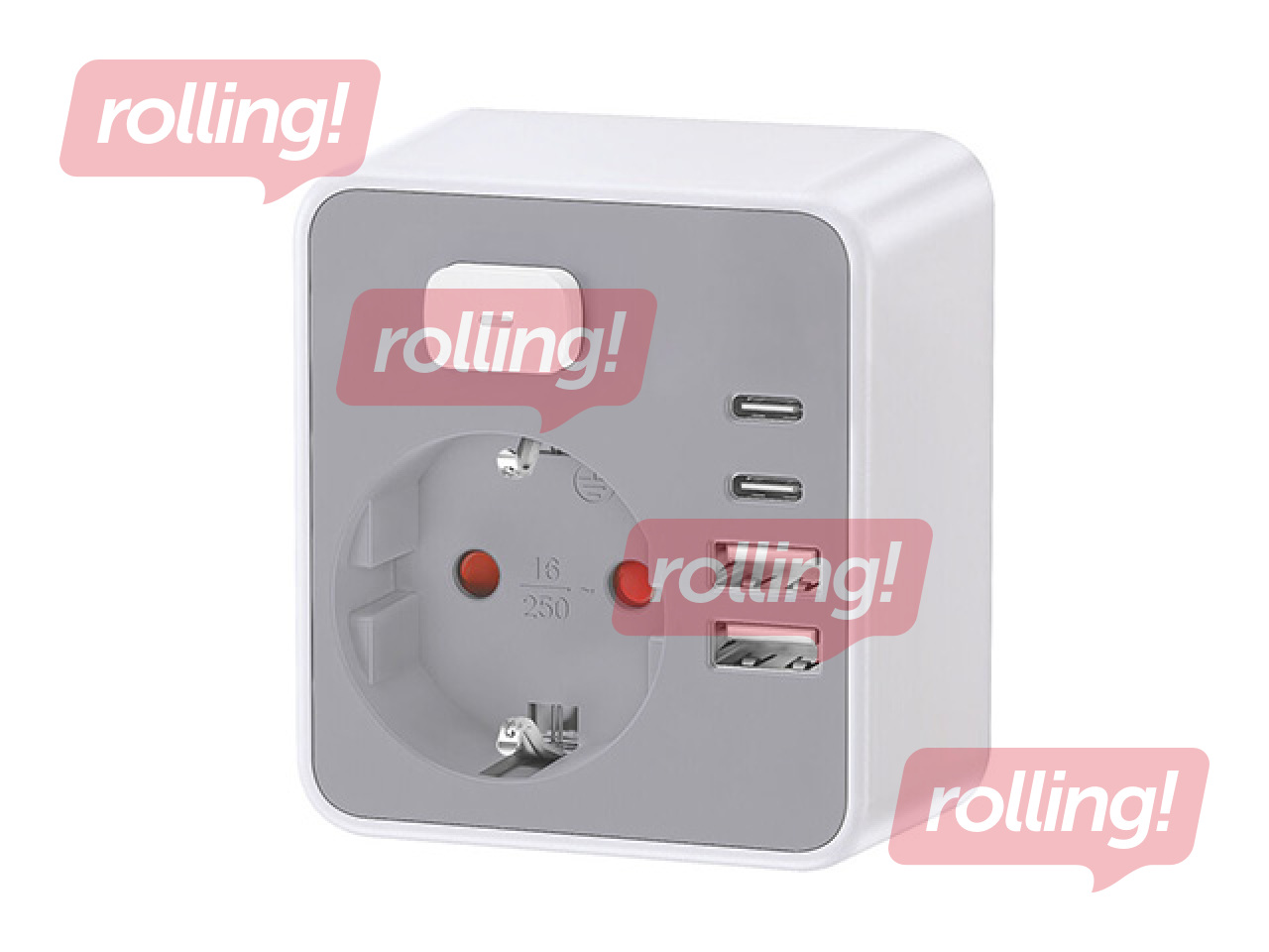 Pagarinātāja ligzda 1 virziena + 2 x USB-C + 2 x USB-A + pārslēdzējs