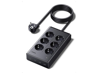 Pagarinātājs 6-vietīgs 1.3 m ar USB lādētāju (3x USB-A, 1x USB-C), melns UGREEN