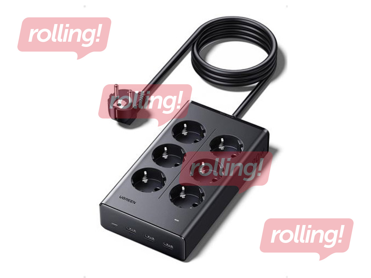 Pagarinātājs 6-vietīgs 1.3 m ar USB lādētāju (3x USB-A, 1x USB-C), melns UGREEN