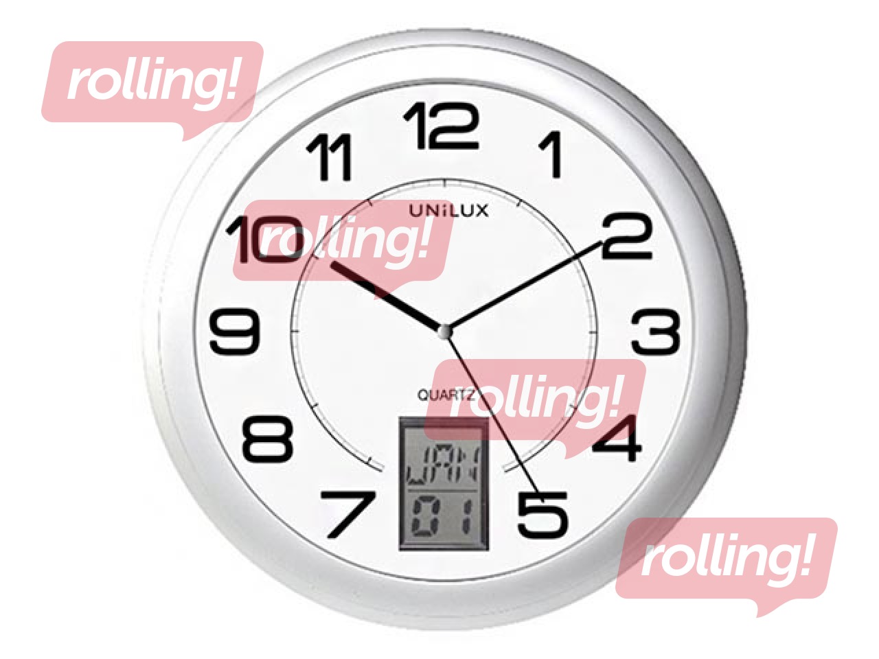 Wall clock Unilux, 30.5 cm, with electronic display