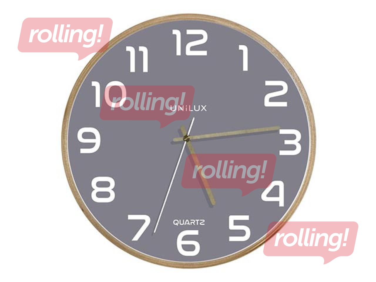 Wall clock Unilux Baltic, wooden frame, gray 31.5 cm