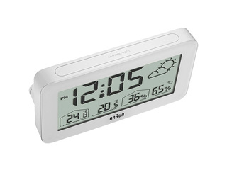 Modinātājpulkstenis Braun BC13, ar laikapstākļu rādījumiem, balts