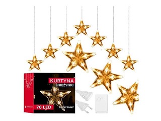 Elektriskā lampiņu virtene Springos, sniegpārsliņu aizkars, 70 LED, silti balta, 4m