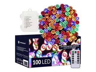 Elektriskā lampiņu virtene Springos, 100 LED, krāsaina, 10.5m