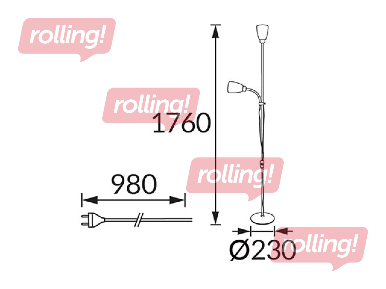 Stāvlampa Mader, LED, 2xE27, 15W, regulējams spilgtums, melna
