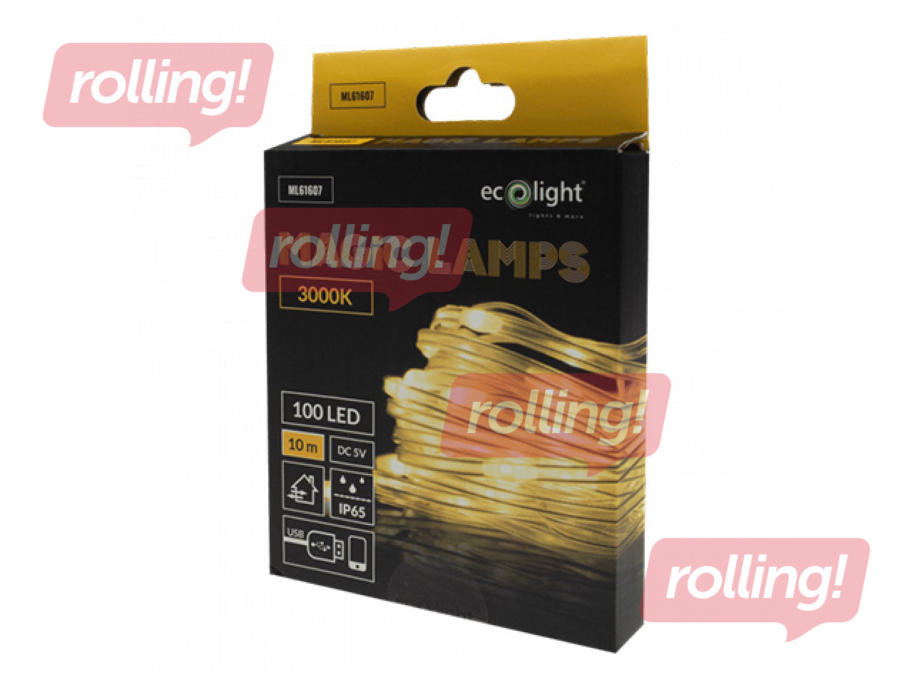 Elektriskā lampiņu virtene, MAGIC LAMP 100 LED 3000K – 10m, silti balts, USB 