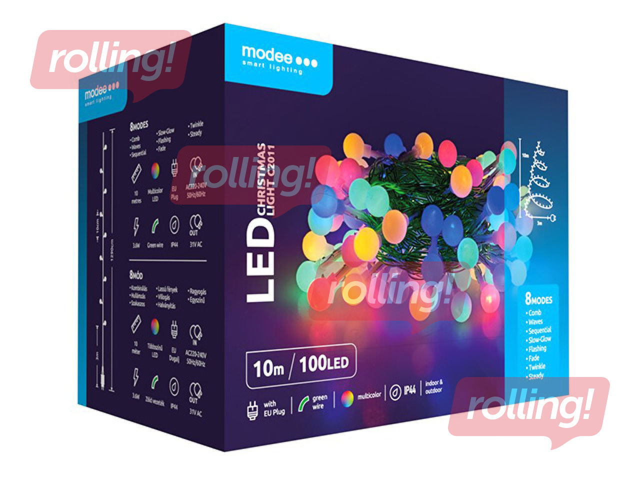 Elektriskā lampiņu virtene, Modee Lighting LED Rope Berry, 100 LED, krāsaina, 10m