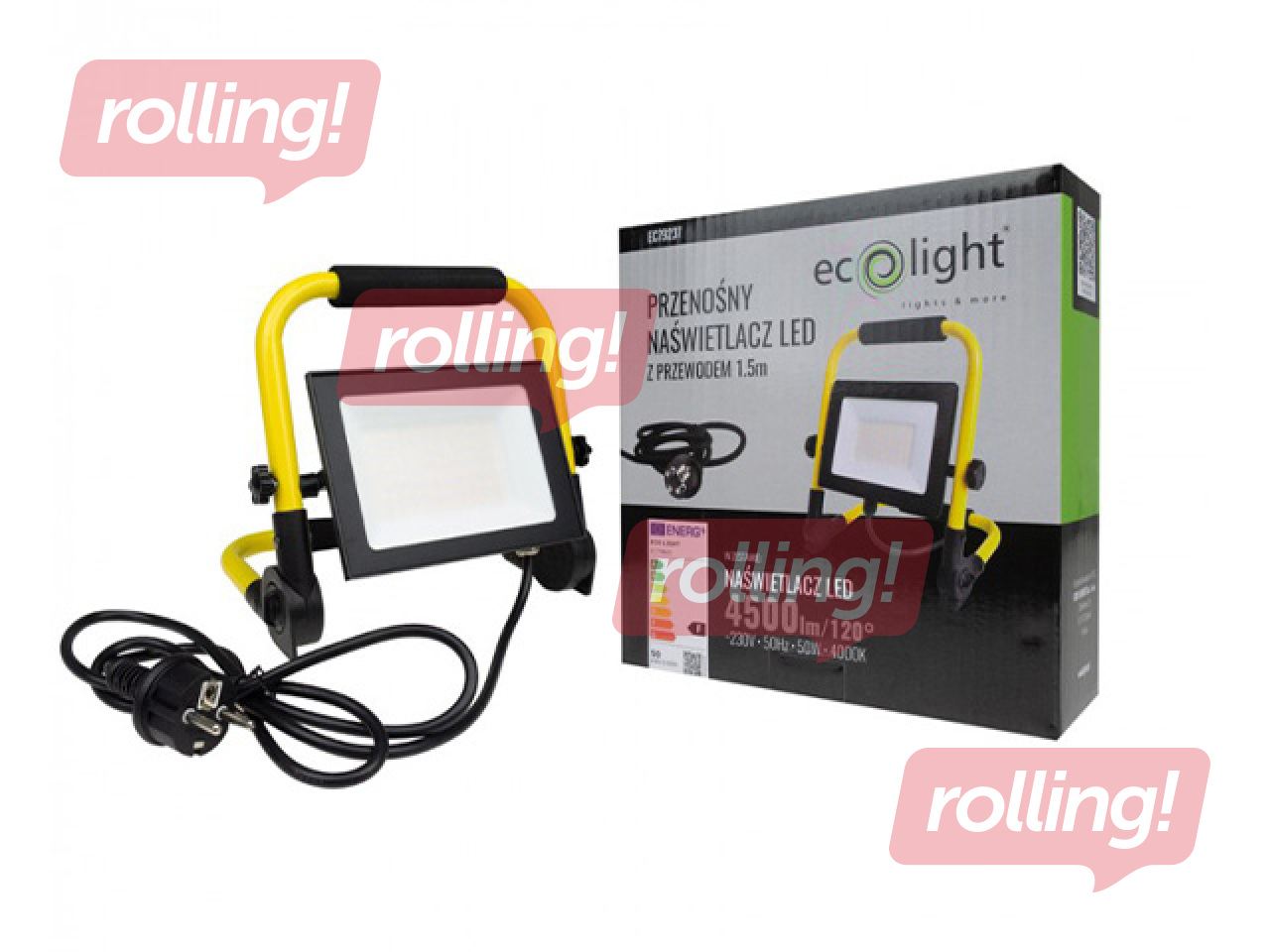 Prožektors LED 50W 4000K 4500lm, neitrāli balta, ar 1.5 m kabeli