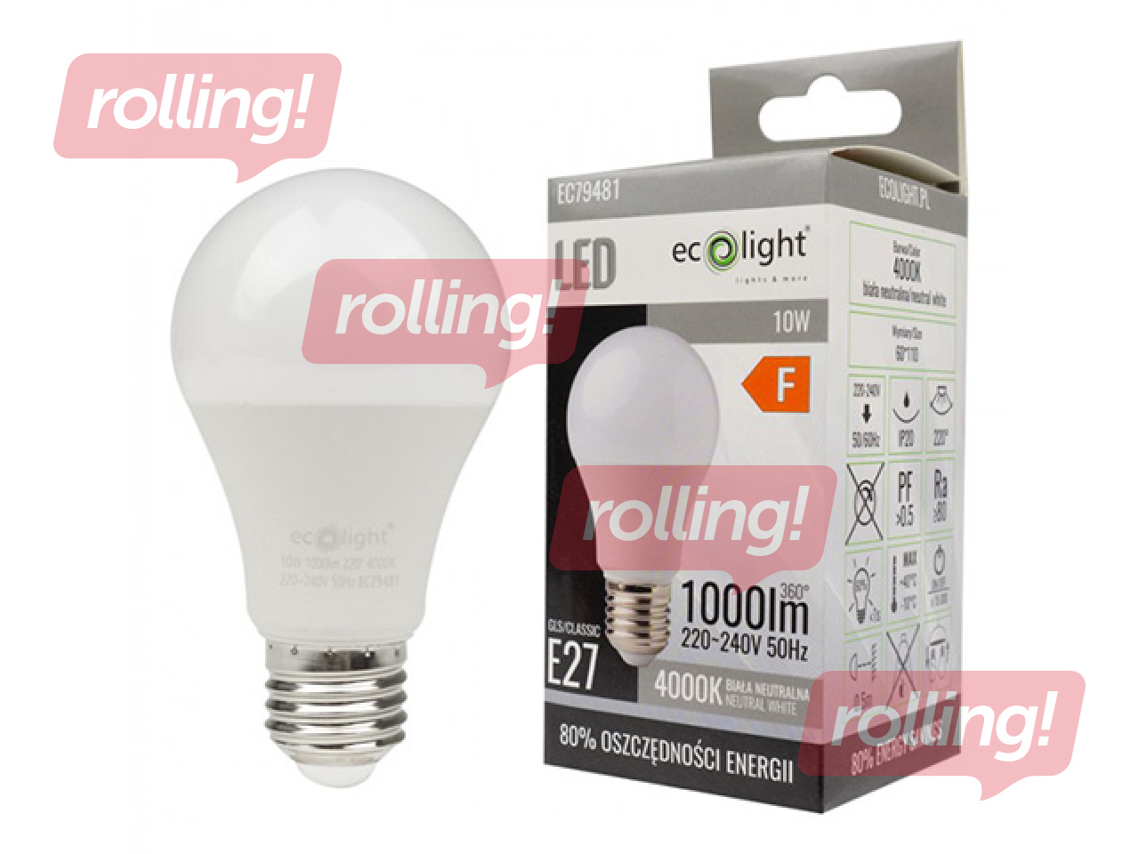 Spuldze Eco Light LED E27 10W 4000K 1000lm, neitrāli balta