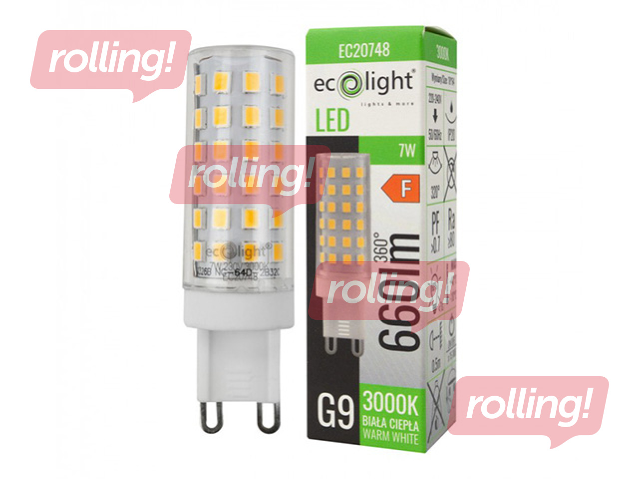 Lambipirn Eco Light, LED G9, 7W 3000K, 660lm, soe valge