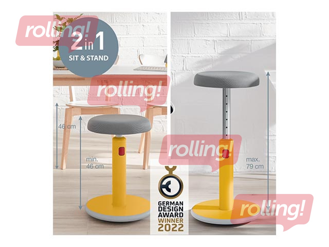 Multifunctional, adjustable chair Leitz Ergo Cosy, grey/yellow