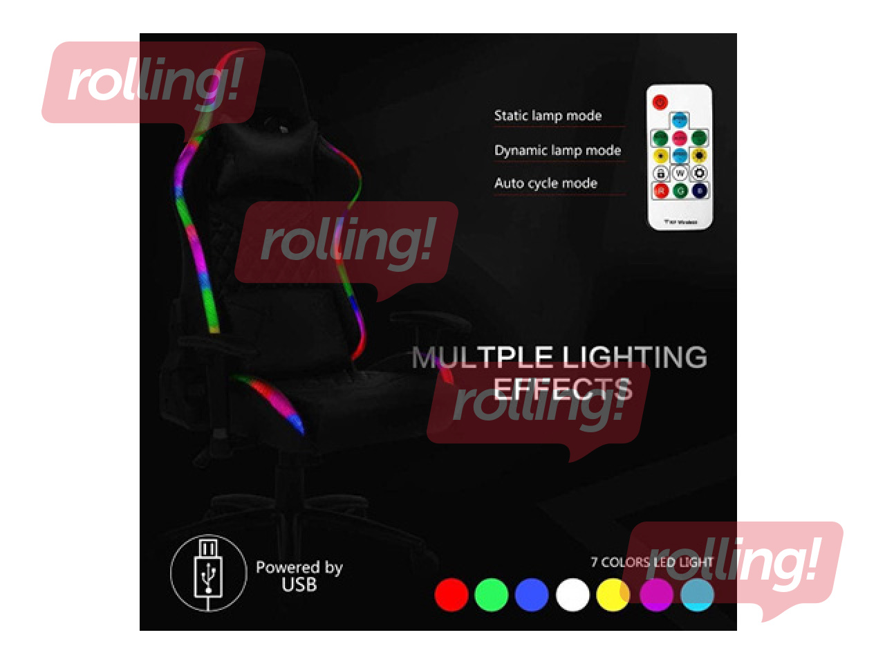 Spēļu krēsls Happy Game, 8051, melns ar LED