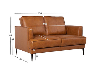 Sofa Leo, leather, artificial leather, light brown