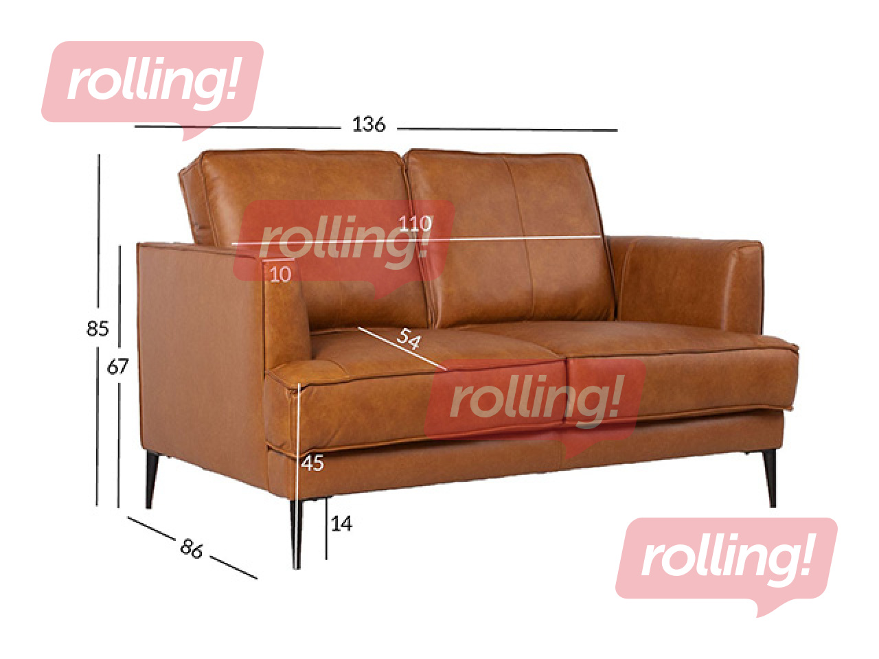 Sofa Leo, leather, artificial leather, light brown