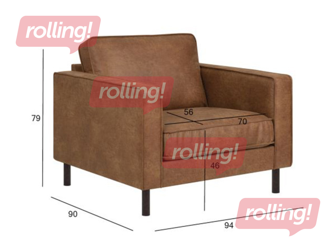 Armchair Lucas, artificial leather, brown