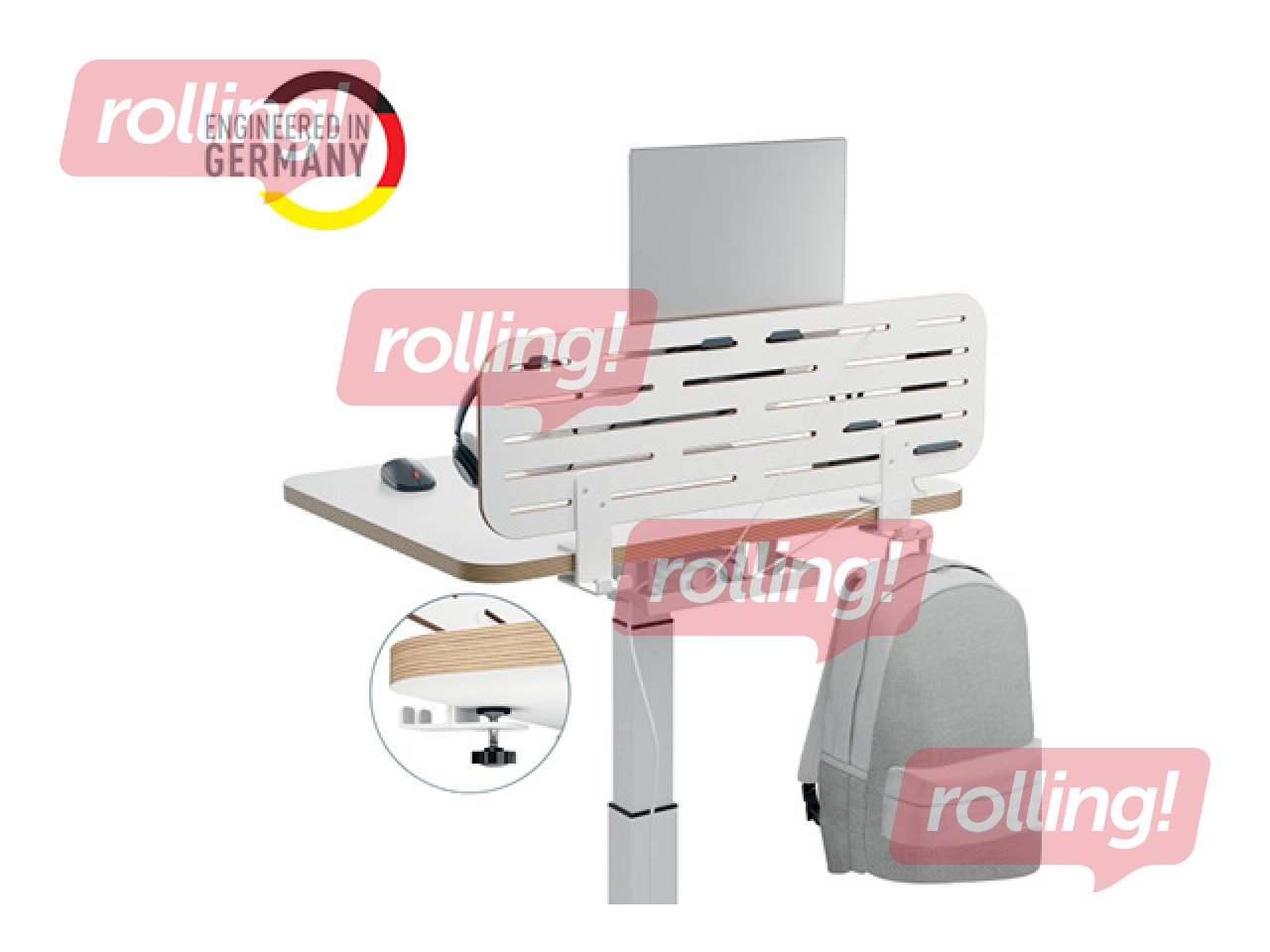 Desk organiser Leitz Ergo, perforated, with laptop holder, white, 80x25cm