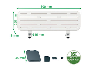 Desk organiser Leitz Ergo, perforated, with laptop holder, white, 80x25cm