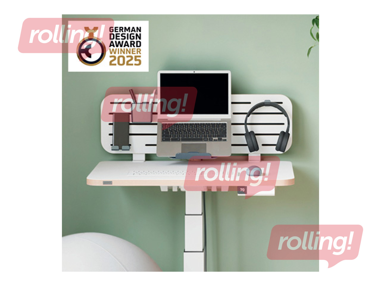 Galda organizators Leitz Ergo, perforēts, ar portatīvā datora turētāju, balts, 80x25cm