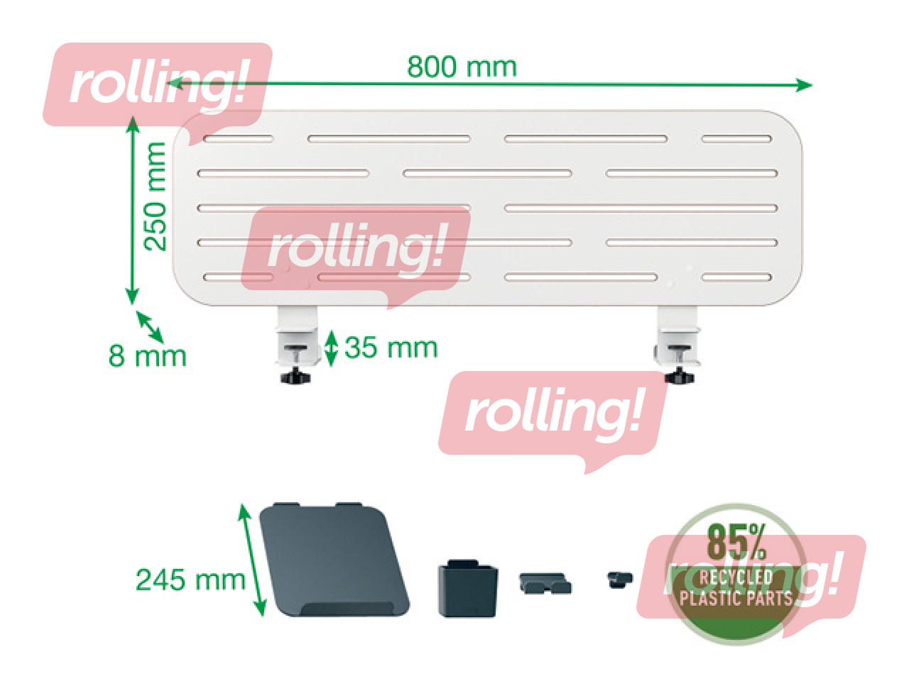 Galda organizators Leitz Ergo, perforēts, ar portatīvā datora turētāju, balts, 80x25cm
