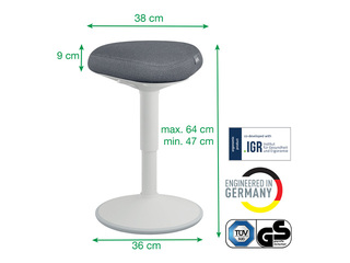 Active sitting chair Leitz Ergo, with comfortable seat, white, grey